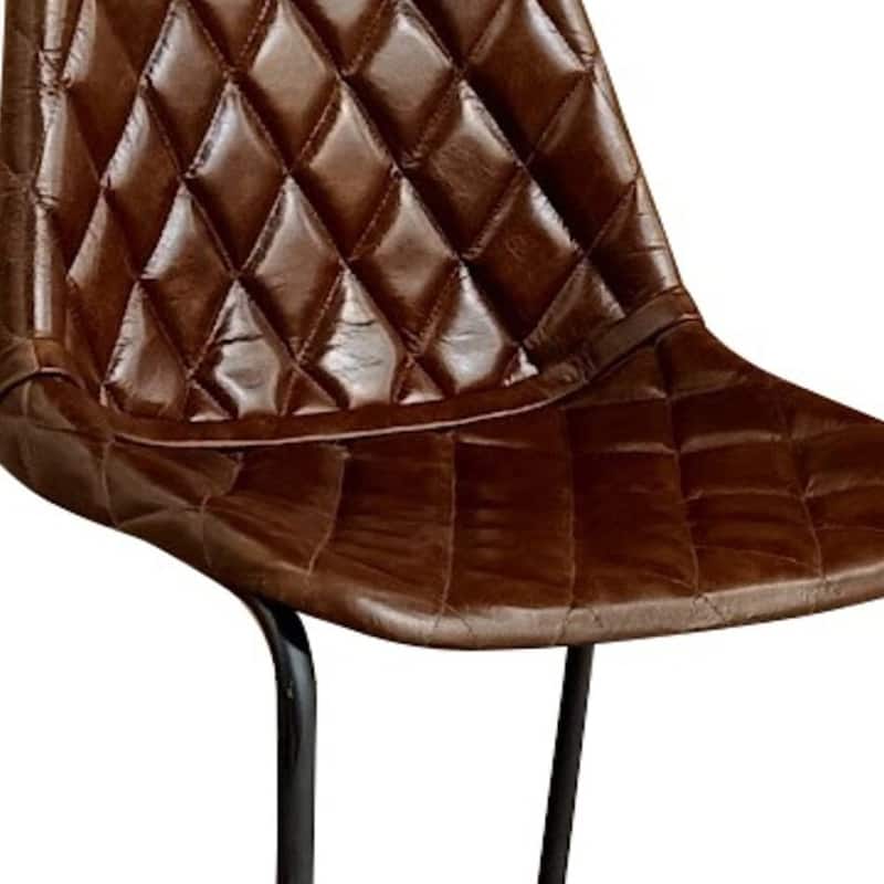 HomeRoots 27" Brown and Black Leather and Iron Counter Height Bar Chair