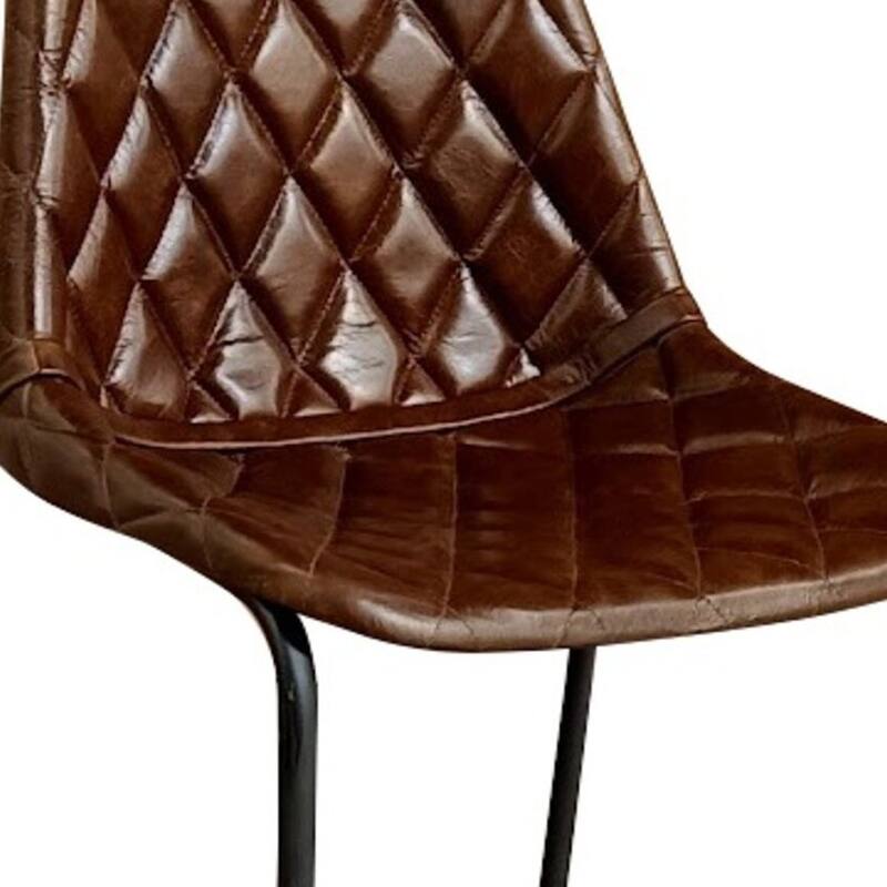 HomeRoots 27" Brown and Black Leather and Iron Counter Height Bar Chair