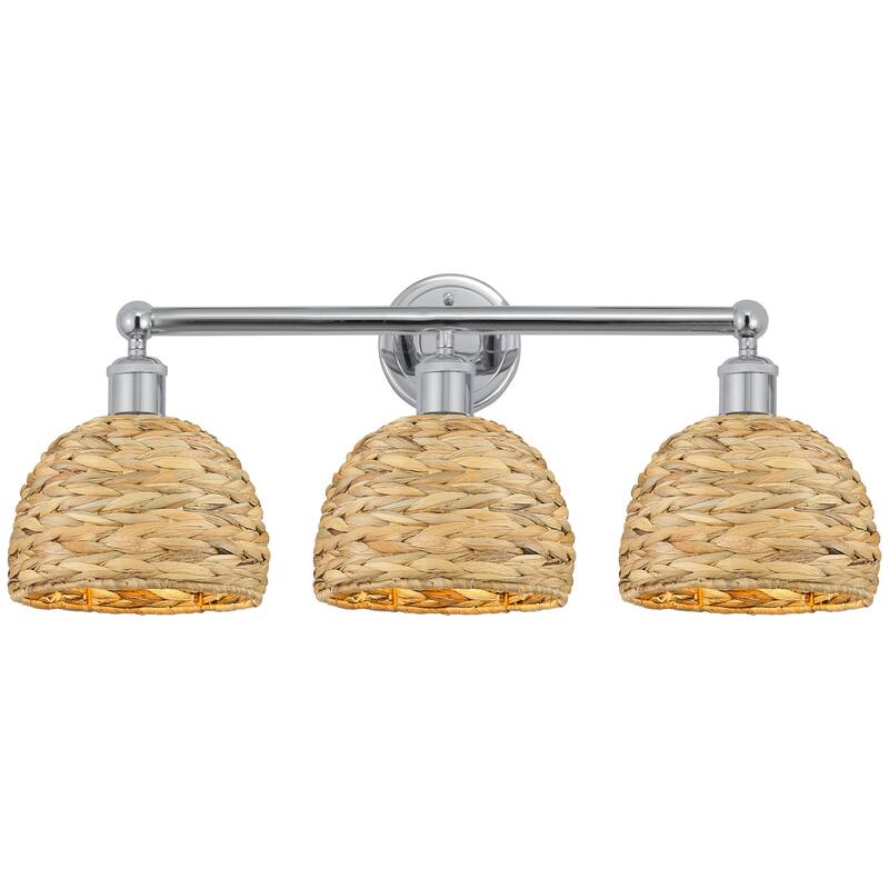 Innovations Lighting 616-3W-11-26 Woven Rattan Vanity Woven Rattan 3 - Polished Chrome / Natural