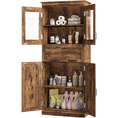Tall Bathroom Cabinet, Freestanding Storage Cabinet with Glass Doors