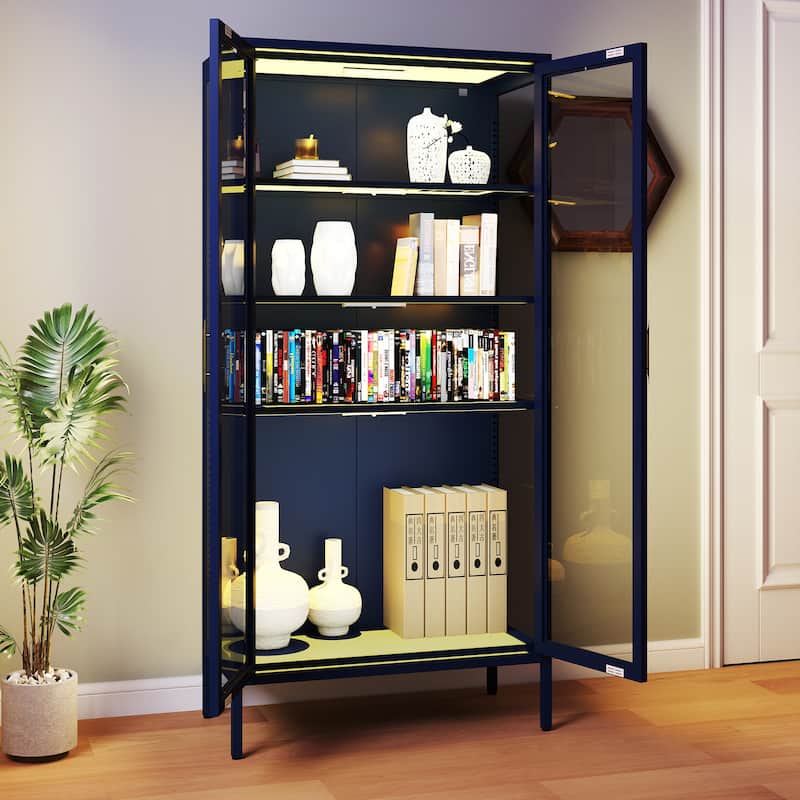 Moasis 70 inch Display Cabinet Bookshelves with Glass Doors and 3 Adjustable Shelves