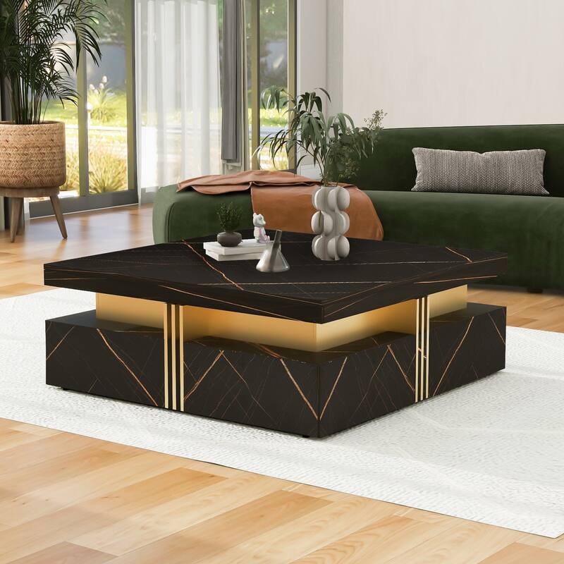 43.3" Modern Square Storage Coffee Table with 4 Drawers for Living Room