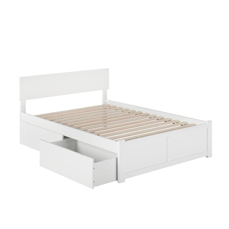 Orlando Full Platform Bed with Footboard and 2 Bed Drawers in White