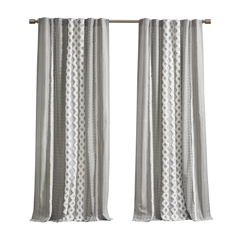 INK+IVY Imani Cotton Printed Single Curtain Panel with Chenille Stripe and Lining
