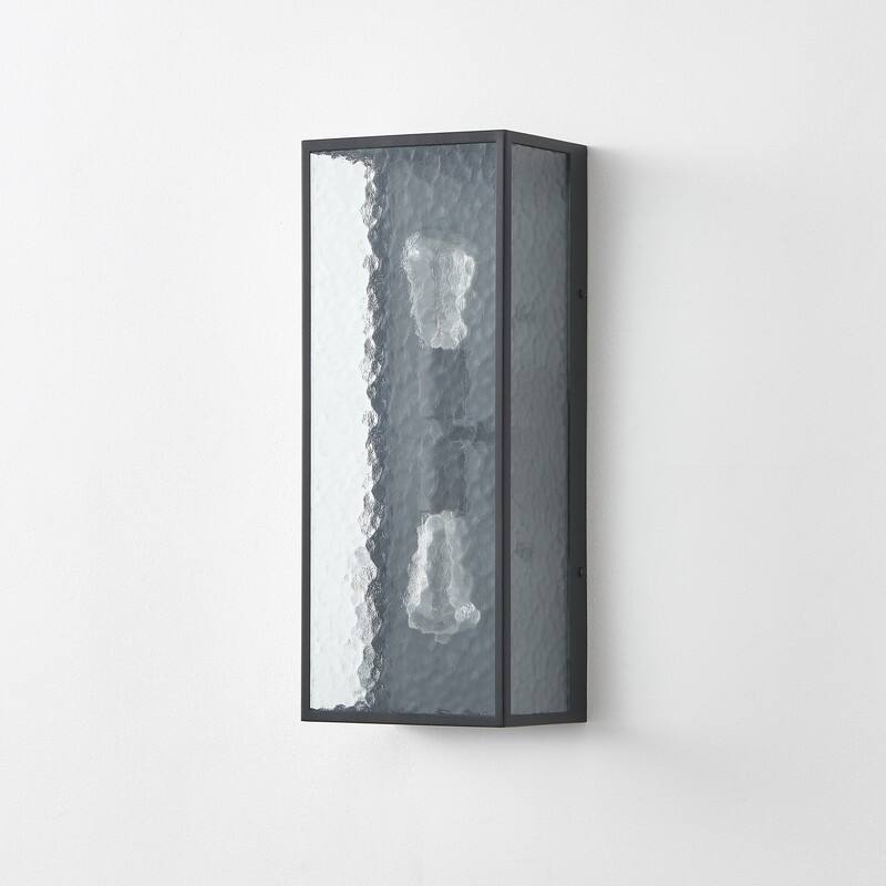 KAWOTI 2-Light Modern Outdoor Wall Sconce with Textured Glass - W8" x H19.75" x D5.75"