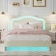 preview thumbnail 3 of 15, Beige Upholstered Platform Bed with Curve LED Headboard, Full Size