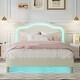 preview thumbnail 2 of 66, Velvet Upholstered Platform Bed Smart LED Bed Frame with Adjustable Height Headboard, Noise-Free Slat Support for Night's Sleep