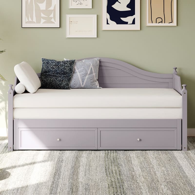 Twin Size Wood Daybed with Storage Drawers Wooden Sofa Bed