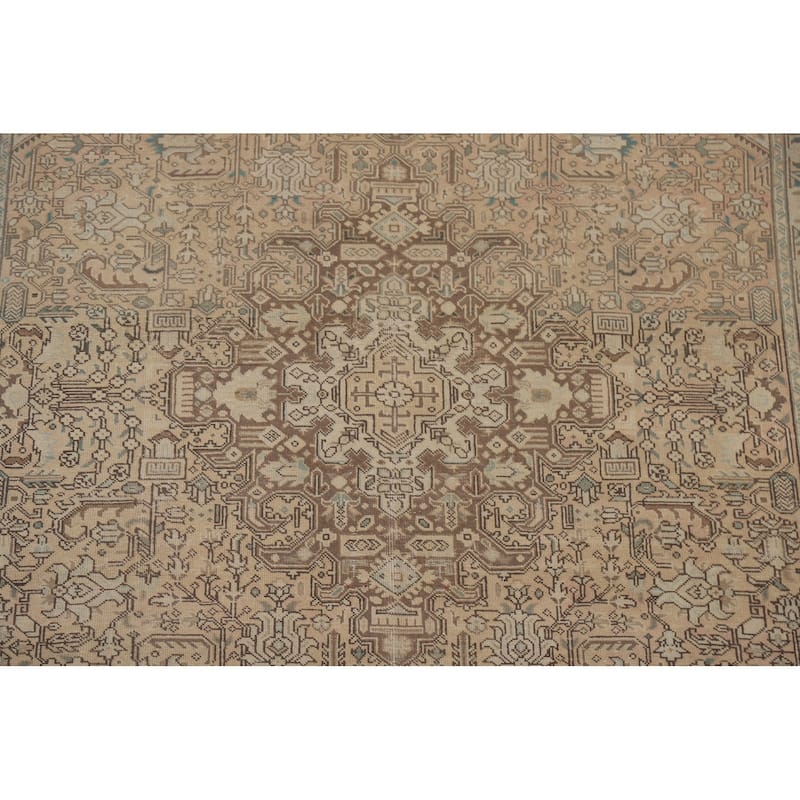 Geometric Tabriz Distressed Persian Rug Hand-knotted Wool Carpet - 6'7" x 9'0"