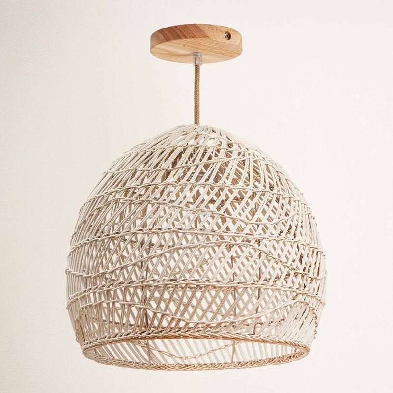 Santana Rattan Pendant Light - Natural Dome 1-Light Handwoven Light Fixture For Modern, Contemporary, Farmhouse Room Decor - 18" - 48" Hardwire Natural