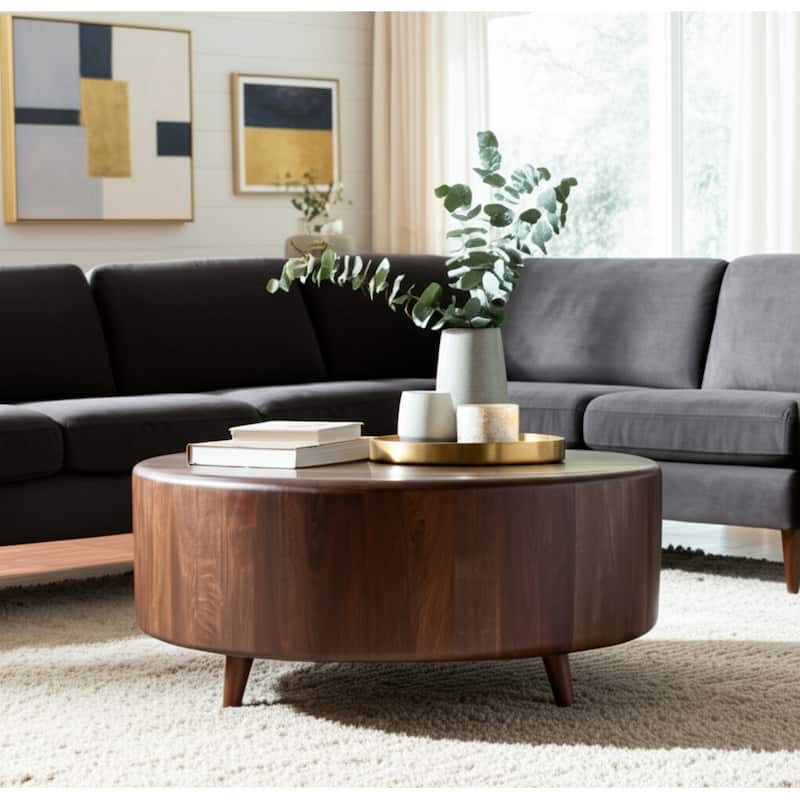 Wood Coffee Table Round Metallic Finish Modern Home Decor - 16" Blue - 36" x 36" x 15.5" - 36" x 36" x 15.5" - Blue/ Gold - Wood