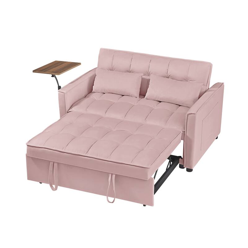 3-in-1 Convertible Sleeper Sofa Bed, Loveseat with Side Pockets, Small Lounge Sofa with Adjsutable Backrest and Lumbar Pillow