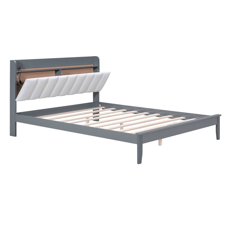 Queen size Platform Bed with USB Charging Station and Storage