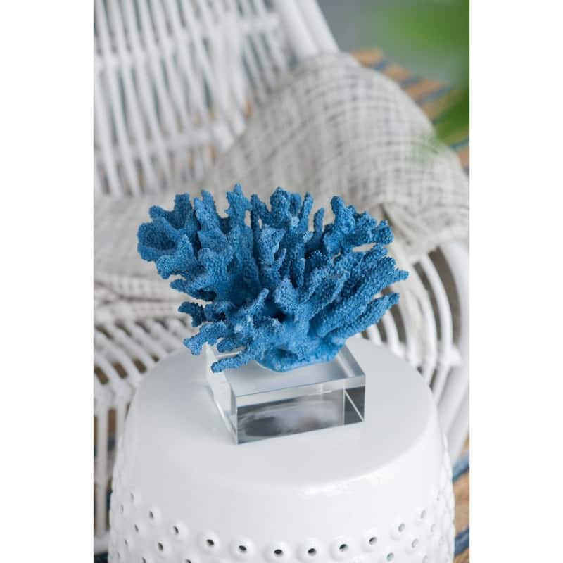 Coral Sculpture with Glass Base - 9.5" - Blue