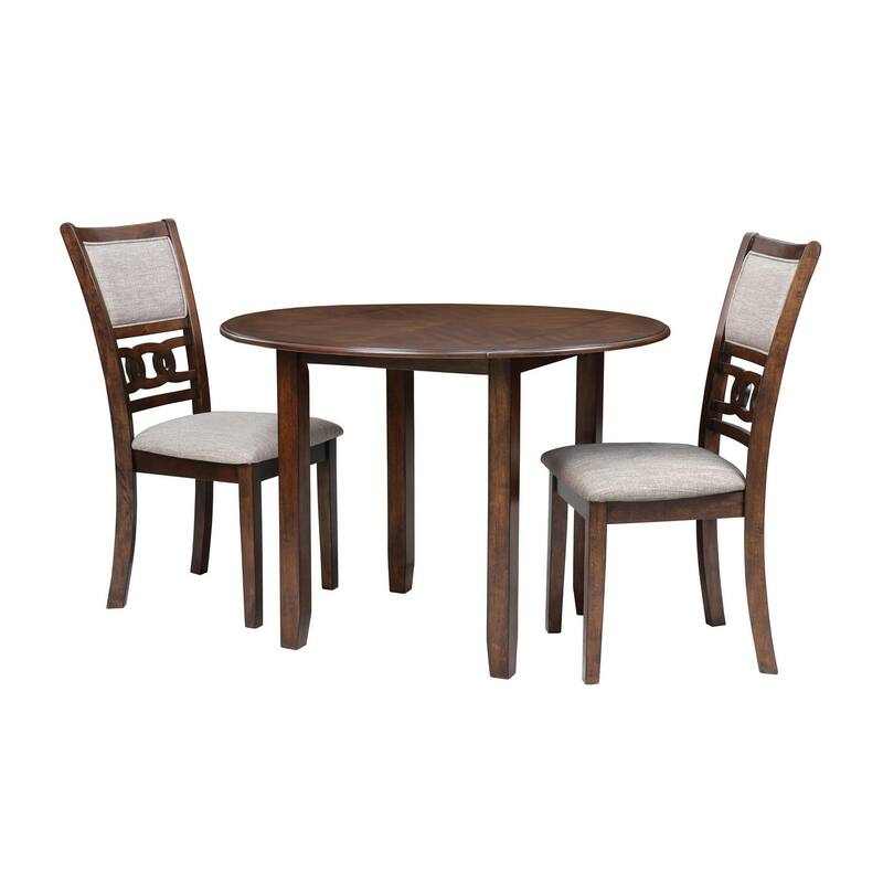 3pc 42 Inch Dining Table Set, Extendable Drop Leaves, 2 Chairs, Brown - Brown, Gray