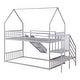 preview thumbnail 10 of 10, Twin Size Metal Bunk Bed House Design with Slide, Staircase, and Storage for Kids, Silver Finish