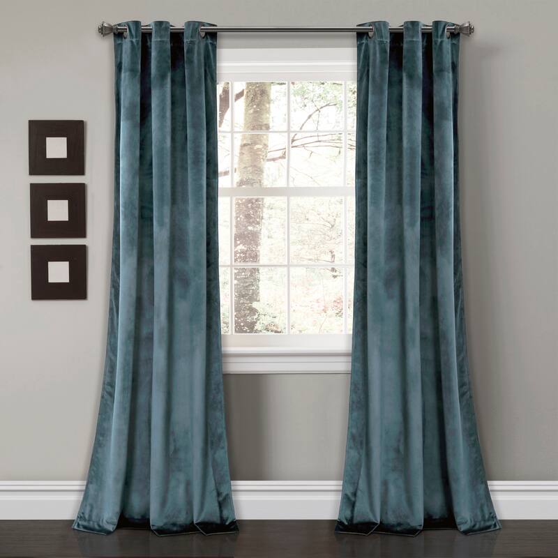 Porch & Den Lapeyrous Velvet Solid Room Darkening Window Curtain Panel Set - 38"W x 95"L - Slate Blue