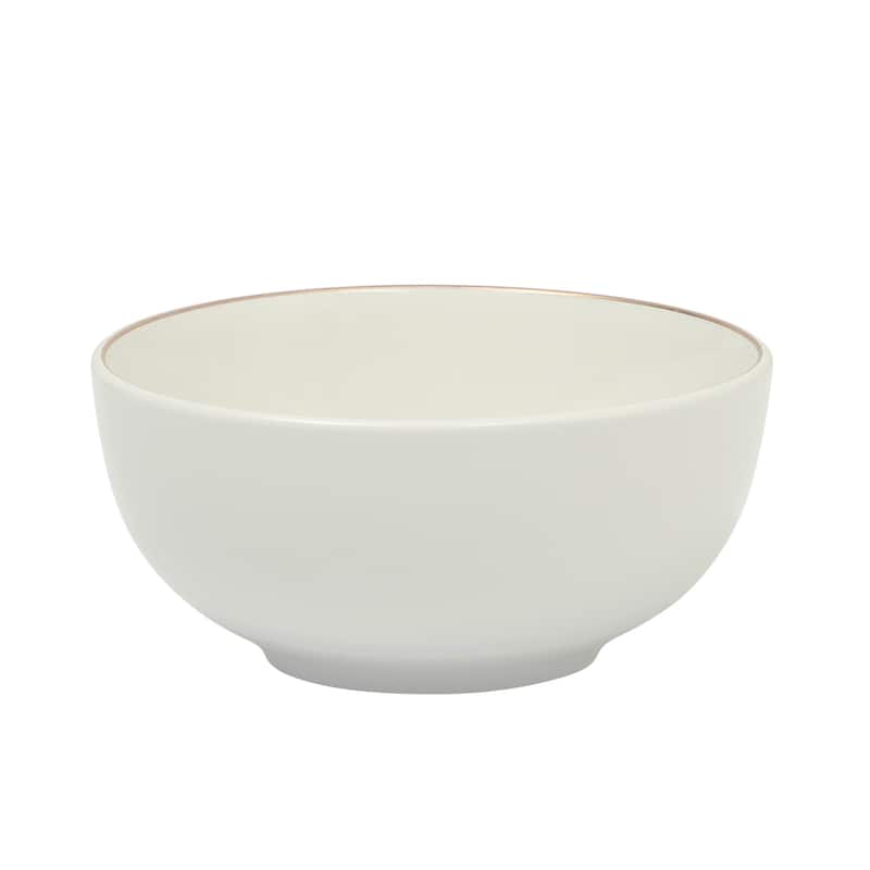 Gibson Home Ogalla 30 Piece Plates, Bowls, & Mugs Dinnerware Set - Service for 6 - White Porcelain W/ Gold Band