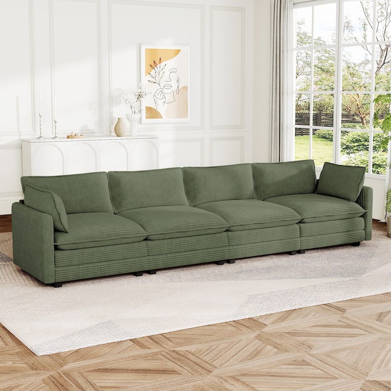 148" Overised 4 Seater Corduroy Clud Couch Modular Sectional Sofa for Living Room