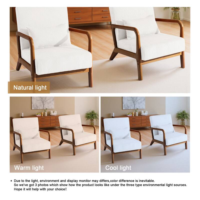 Modern Corduroy Upholstered Accent Chair with Wood Legs Set of 2