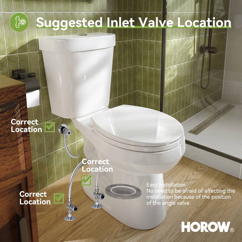 HOROW 17 Inch ADA Chair Height 2 Piece High Efficiency Dual Flush Round Toilet White 1.28 GPF Strong Flush Soft Close Seat