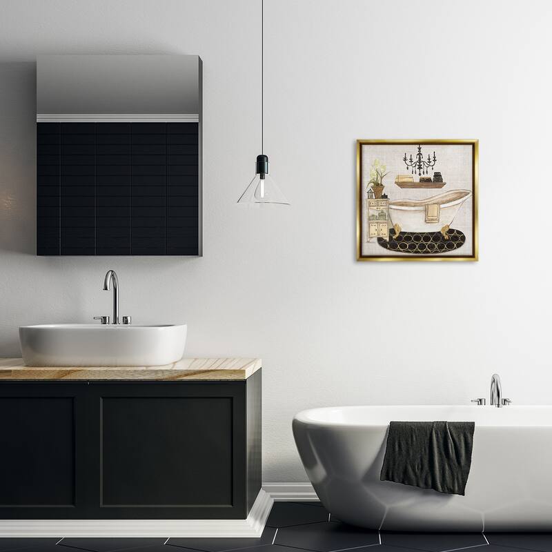 Stupell Serene Vintage Bathtub Framed Floater Canvas Wall Art Design By Janet Tava