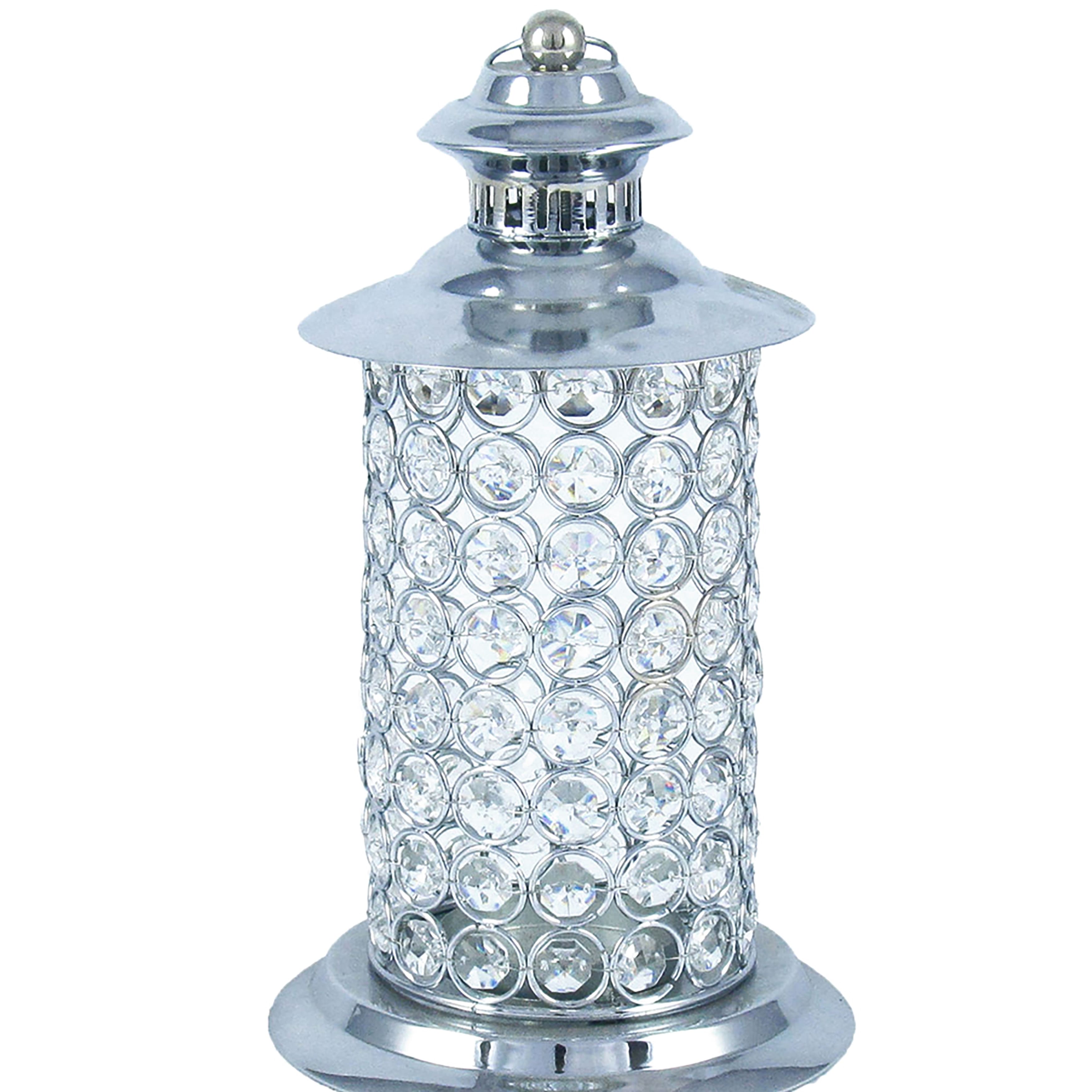 Silver Crystal Bead Hurricane Lantern Candle Holder Centerpiece 11in ...