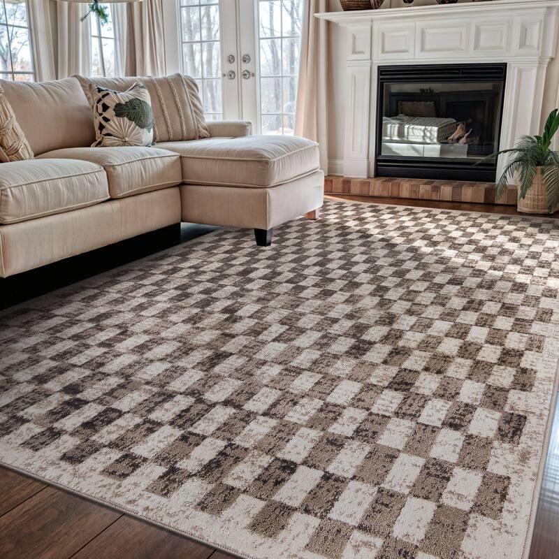 Contemporary Checkered Stylish Area Rug, Pet Friendly for Any Room