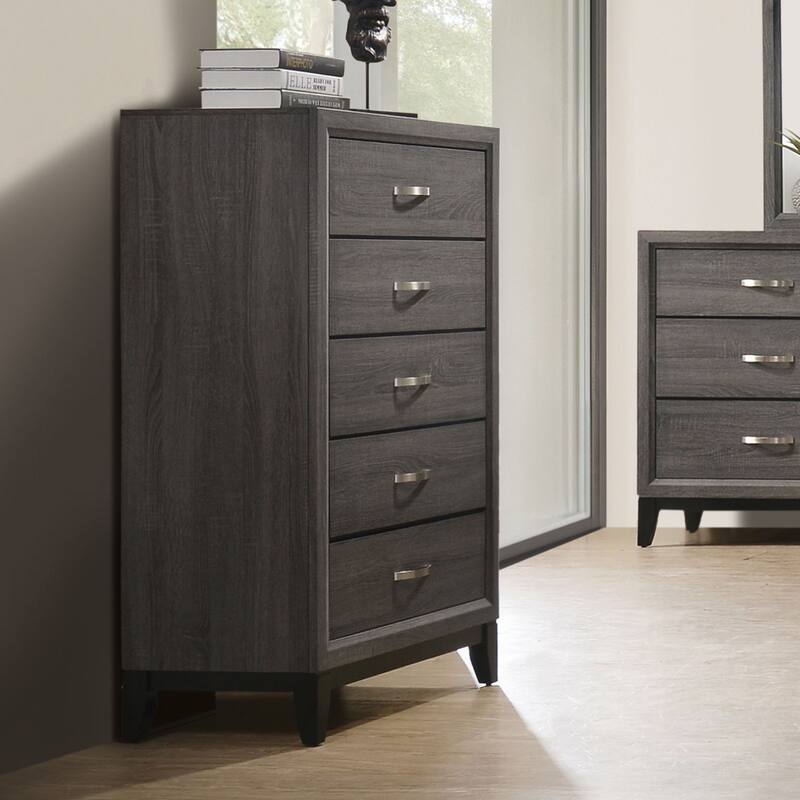 Two-Tone Contemporary Chest with Wooden Legs & Nickel Bar Pulls, Gray