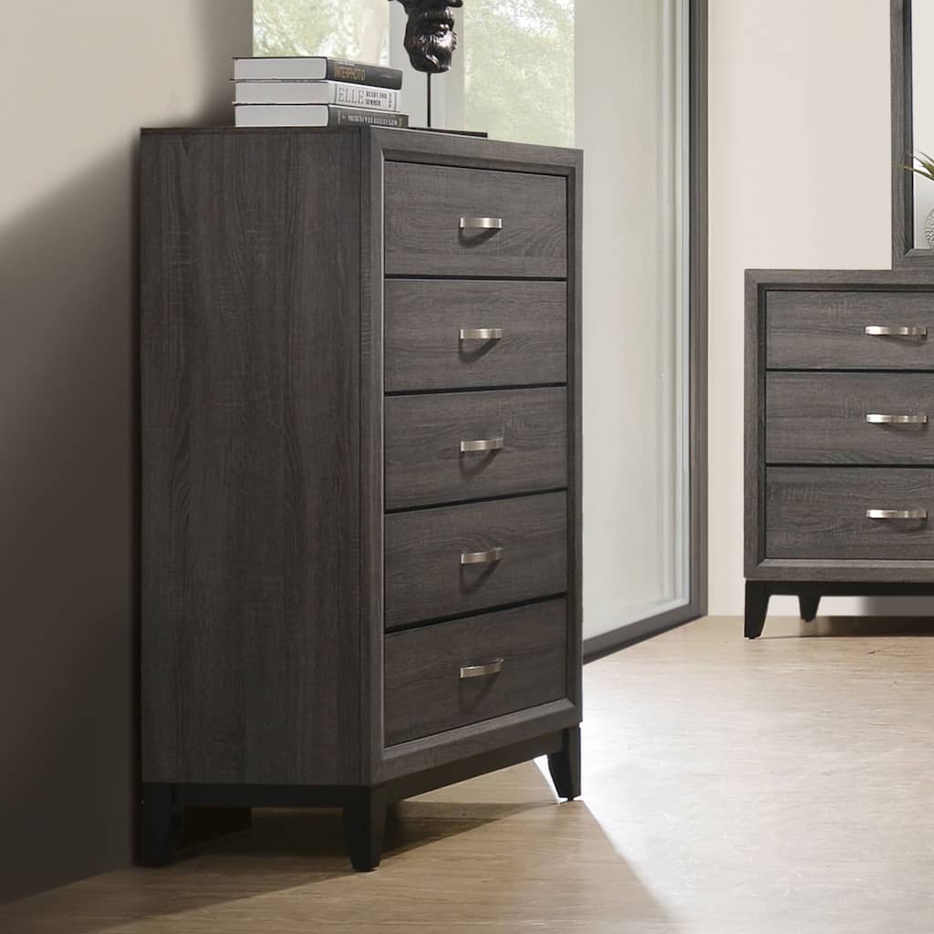 Two-Tone Contemporary Chest with Wooden Legs & Nickel Bar Pulls, Gray