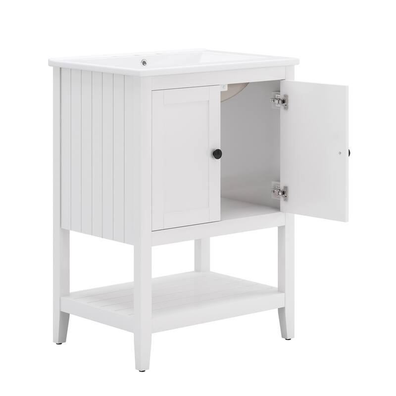 Bathroom Vanity with Sink, Small Bathroom Storage Cabinet with Open Shelf, Bathroom Vanities with Ceramic Basin