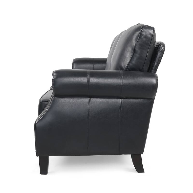 Black Faux Leather 3 Seater Sofa 80x34x37 Inches Contemporary Design