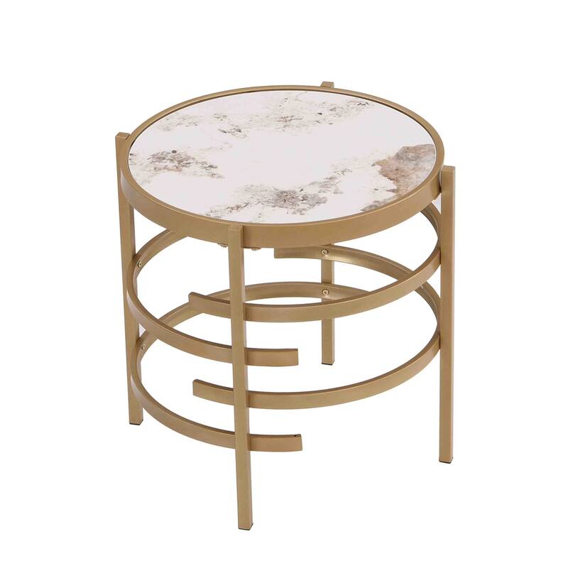 Round End Table with Sintered Stone Top and Metal Frame