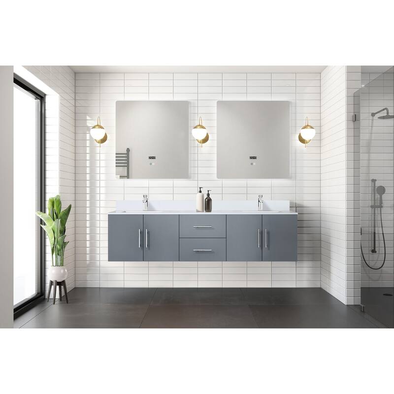 Geneva 72 in. W x 22 in. D Dark Grey Double Bath Vanity, Cultured Marble Top, and 30 in. LED Mirrors