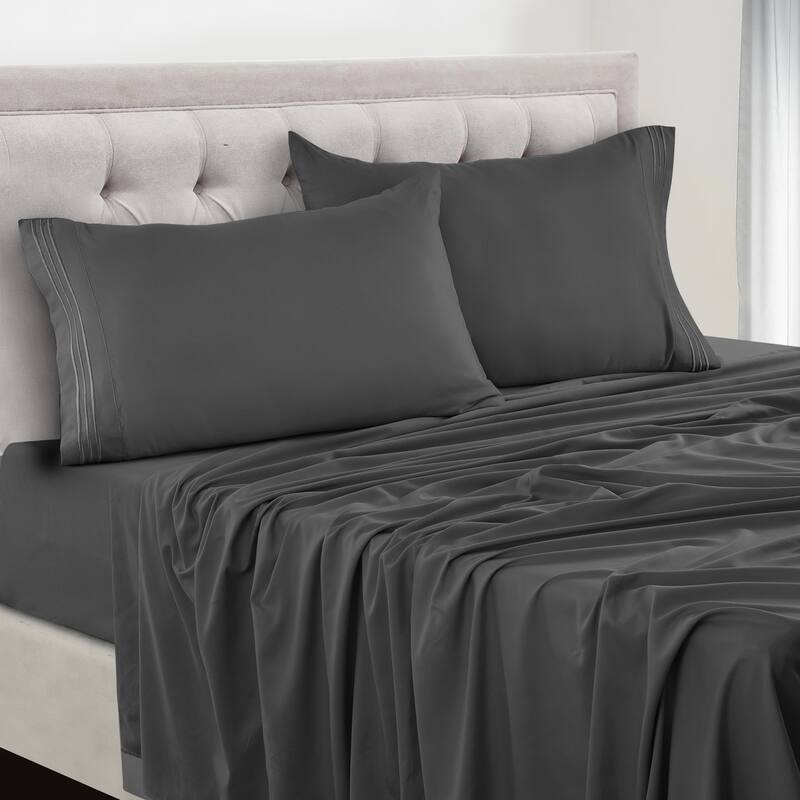6 Piece Bed Sheet Set Deep Pocket Ultra Soft Microfiber Bedding Sheets - Twin XL - Dark Grey