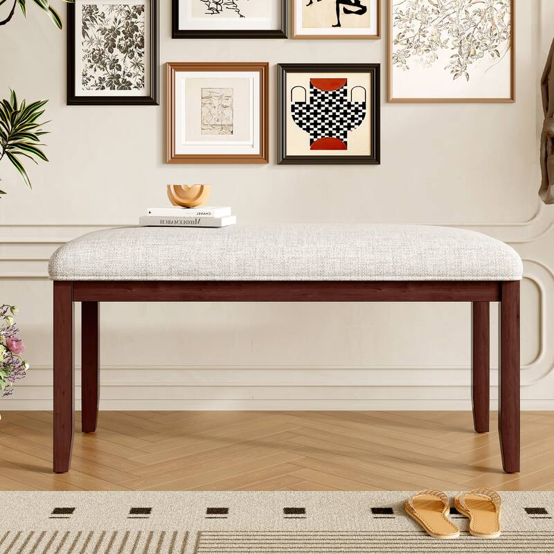 Upholstered Bench,38-inch Entryway Bench for Living Room,Dining Bench with Padded Seat and Solid Wood Leg