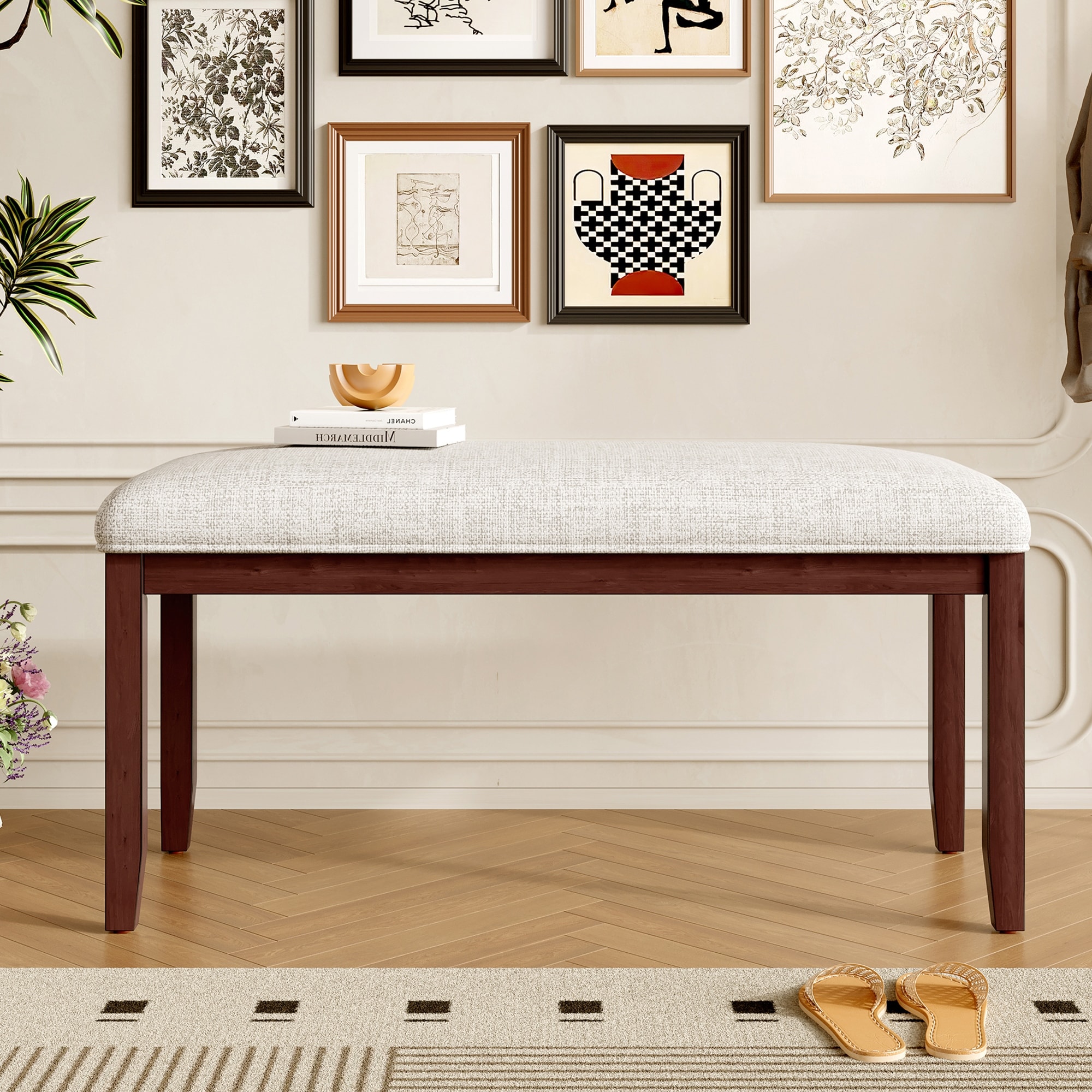 Upholstered Bench Entryway Bench Dining Bench with Padded Seat, Lounge Bench Leisure Bench with Wood Legs