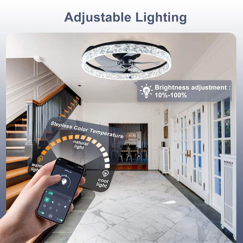 Low Profile Ceiling Fan with Light: 20-16 Inch, App Remote Control, Dimmable 3 CCT LED, 6 Wind Speeds, Ultra Quiet