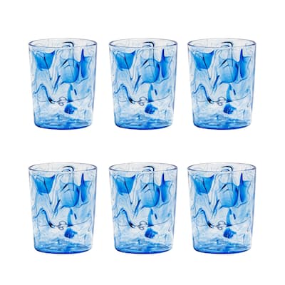 Abode Homewares Aegean Swirl DOF, Blue, 12.4 oz. Set of 6