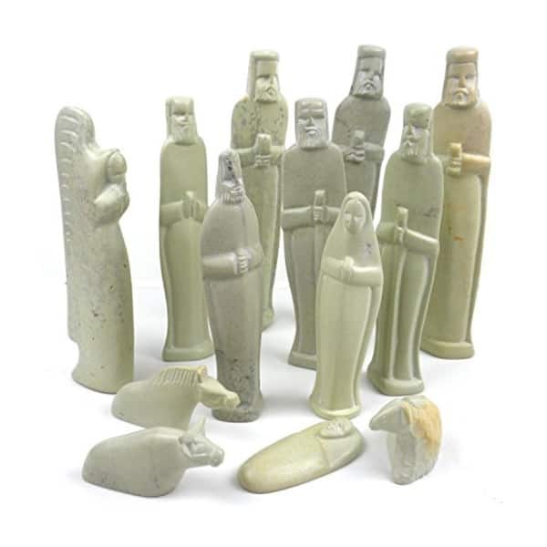 slide 2 of 7, Handmade 6-inch Soapstone Nativity Set (Kenya) Off-White - Stone