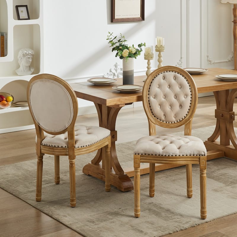 GDF Studio - French Traditional Wood PU Upholstered Dining Chairs with Tufted Back & Nailhead Trim, Set of 2