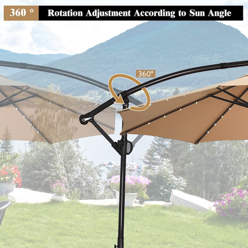 Costway 10FT Patio Offset Umbrella Solar Powered LED 360degrees