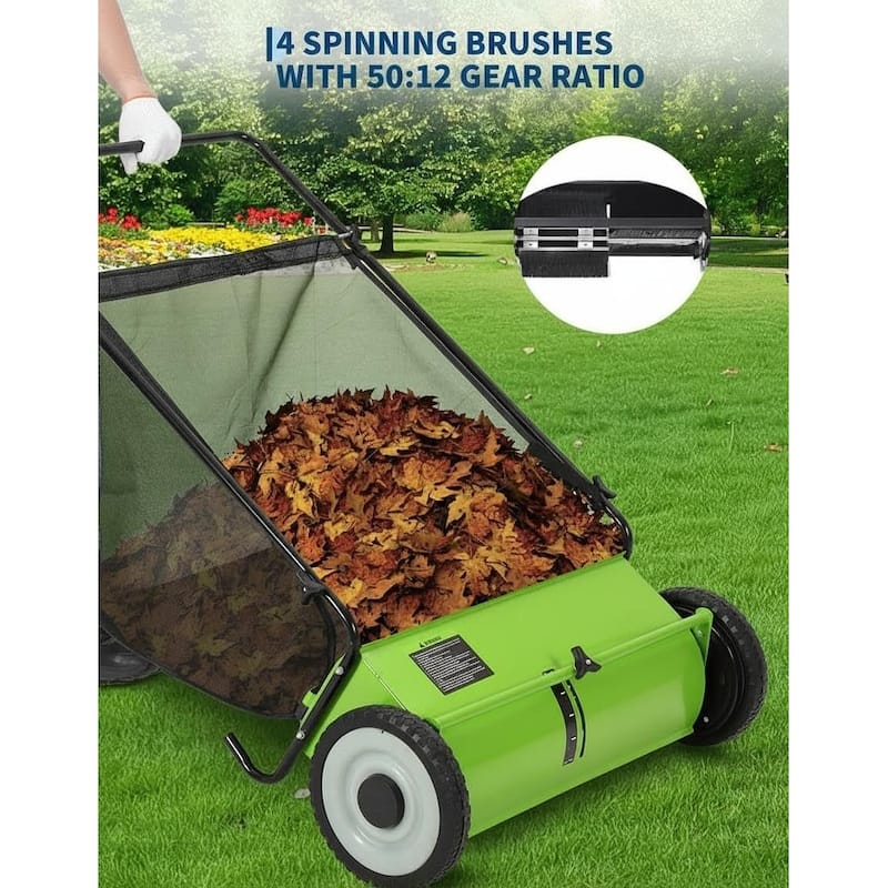 26 in Push Lawn Sweeper for All Terrains 7 cu. ft. Collection Bag 4 Brushes and Adjustable Height