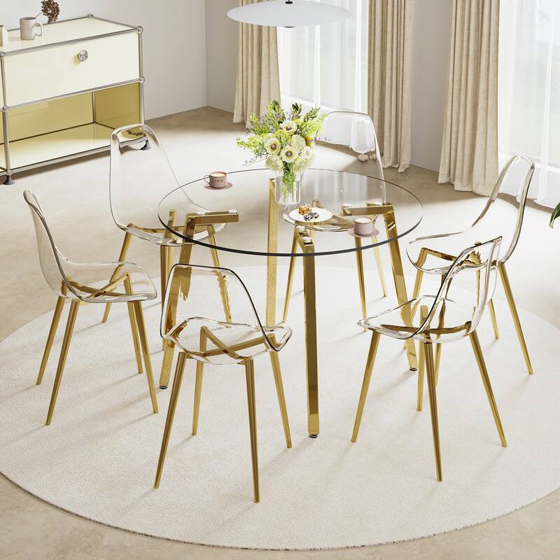 Modern simple style round transparent tempered glass table