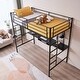 preview thumbnail 14 of 13, Black Metal Bed Frame With Table Shelf Elevated Bed Iron Bed - (78 x 38.5 x 71.7)"(L x W x H)
