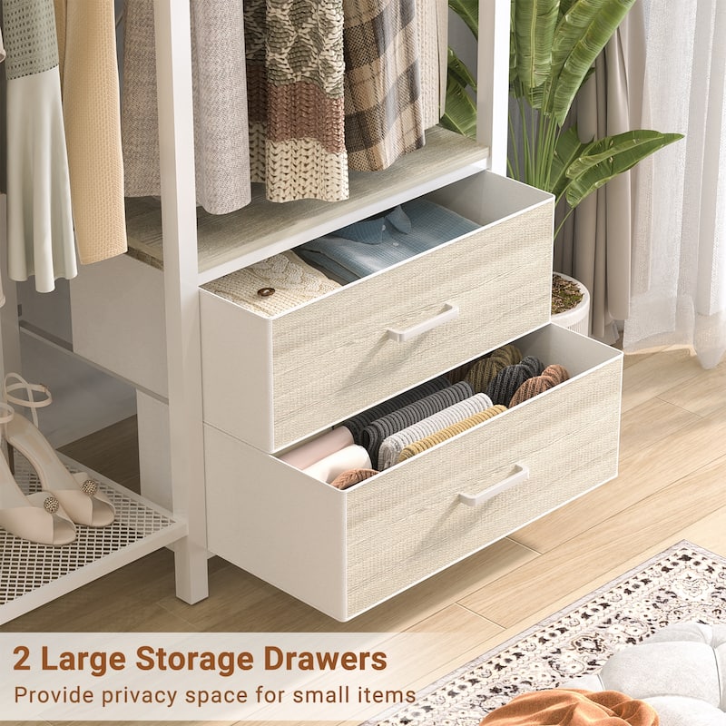 Garment Rack Heavy Duty Clothes Rack Free Standing Closet Organizer with Shelves and 2 hanging Rods