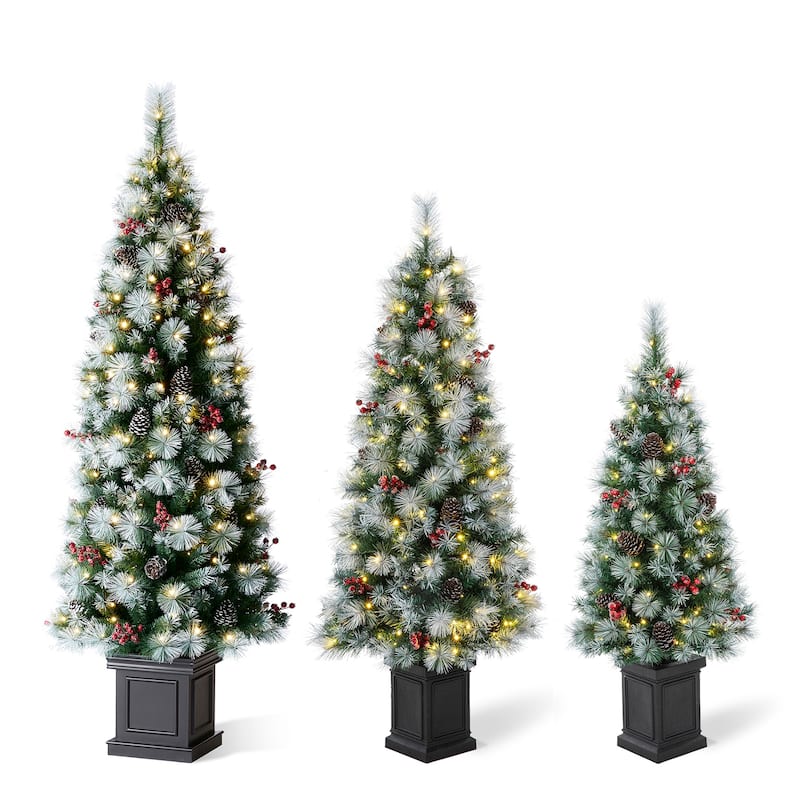 4FT & 5FT & 6FT Pre-Lit Artificial Christmas Tree Set with Warm White Lights Xmas Decorations by Glitzhome