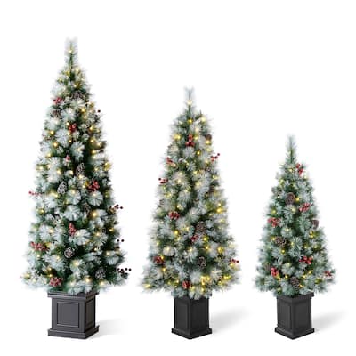 4FT & 5FT & 6FT Pre-Lit Artificial Christmas Tree Set with Warm White Lights Xmas Decorations by Glitzhome