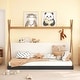preview thumbnail 6 of 9, Full Size Tent Floor Kids Bed Frame with Triangle Structure and Safety Railings for Kids, Special Design, White+Natural Black+Brown
