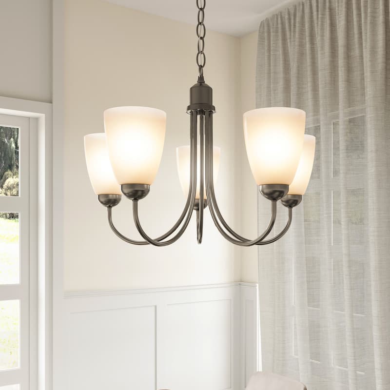 Brio Lighting Nell 5 - Light Shaded Classic/ Traditional Ceiling Chandelier - Silver